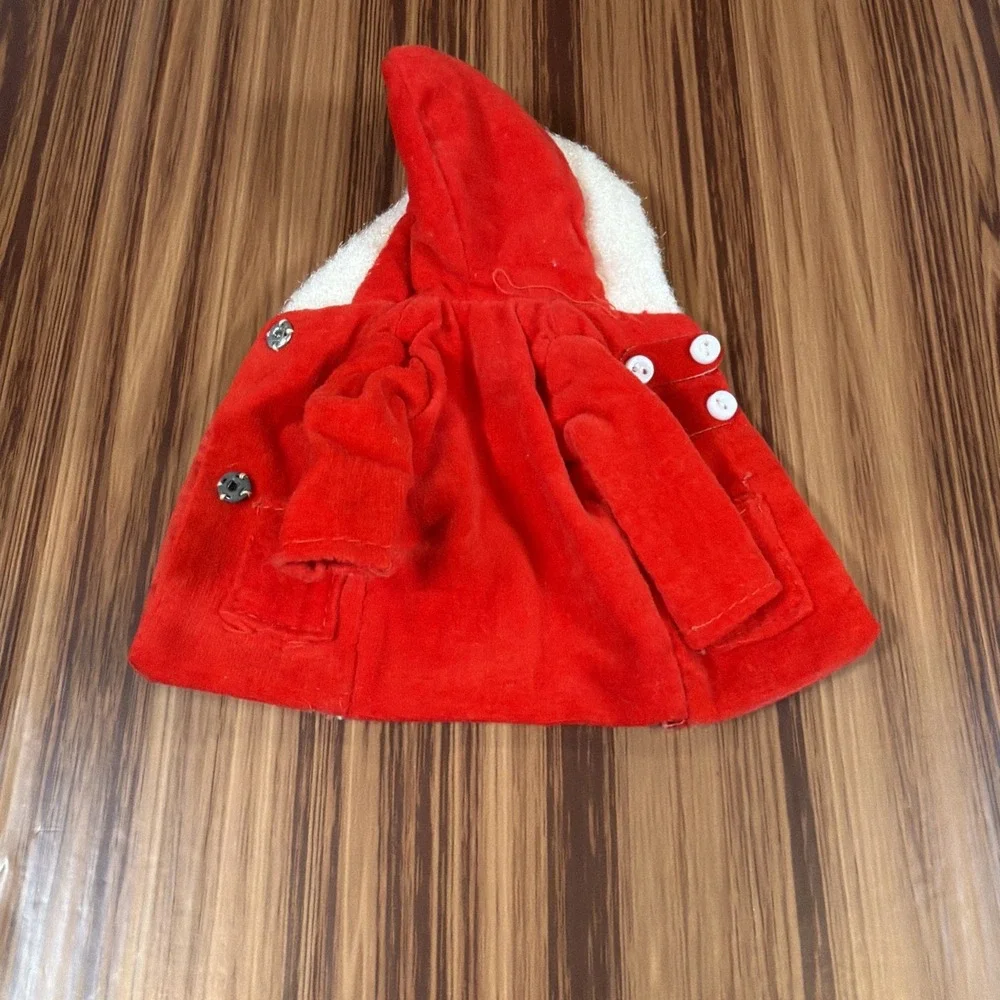 Vintage 1960s Barbie Fashion CLONE Red Velvet Hooded Coat w/White Fur Trim